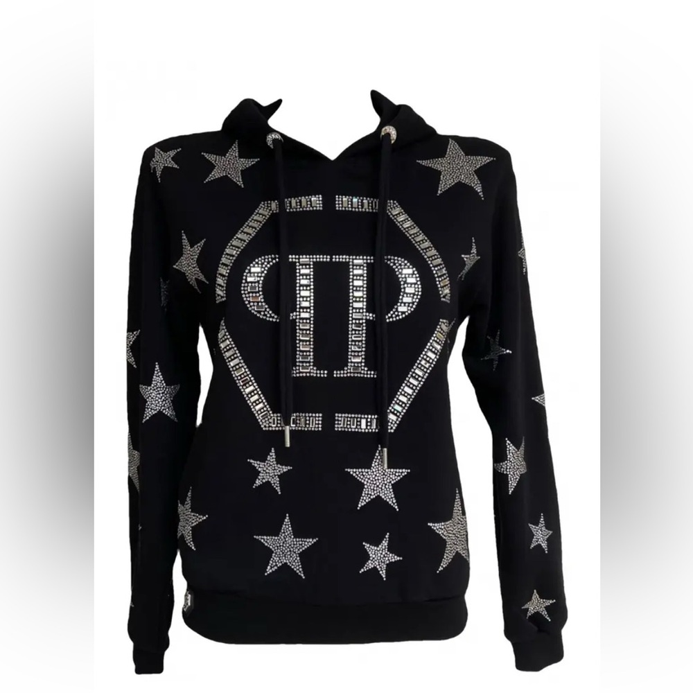 Philipp Plein Women's Rhinestone Star Hoodie Size XS Black